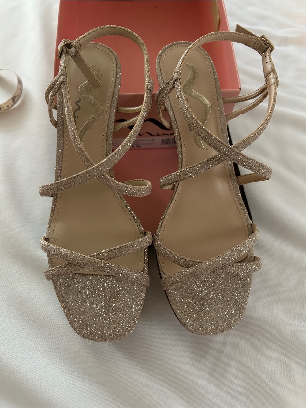 Nina Glitter Strappy Heeled Sandals - Beige Gold